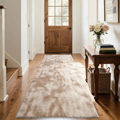 FinRèc 2x6 Washable Runner Rugs for Kitchen Hallway Bedroom, Low Pile Thin Ultra Soft Shag Rug, Non-Slip Carpet Indoor for Home Decor (Tie-dye Light Tan)