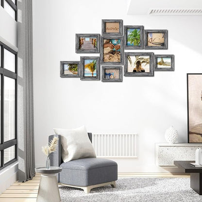 xnlkros Picture Frame Set 10 pack, Farmhouse Photo Frames, Gallery Wall Frame Collage, 8x10 5x7 4x6 Frames in 3 Different Finishes Picture Frames For Wall or Desk,Rustic Black