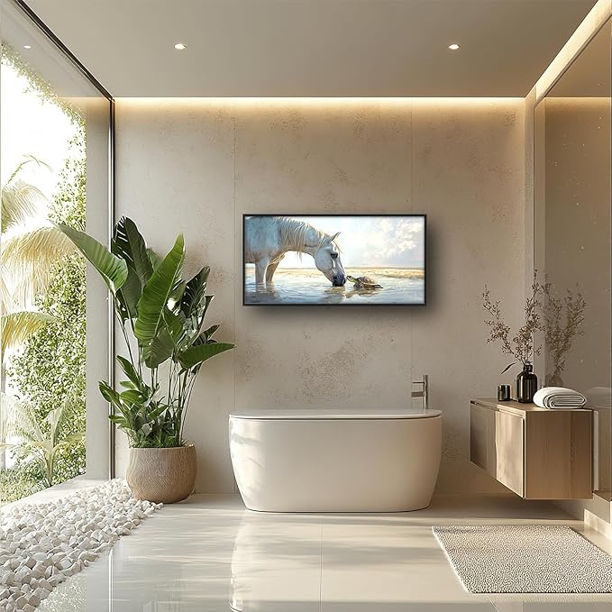 Ocean Beach Landscape Large Wall Art for Living Room Horse Framed Canvas Decor Coastal Sea Turtle Prints Painting Pictures Extra Large Seascape Artwork for Bedroom Bathroom Office Home Decor 30"x60"