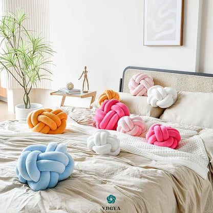 Knot Pillow Ball, Soft Home Decorative Throw Pillows Cushion, Round Changeability Knotted Pillows, Modern Home Handmade Cushions for Bedroom, Sofa, Couch (8 Inch, Light Blue)