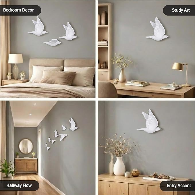 suruim Bird Wall Sculptures Set of 3-3D Wall Art Decor for Living Room, Home Decor Modern GoldEN Wall Decor & Bird Gallery Wall Art (White)