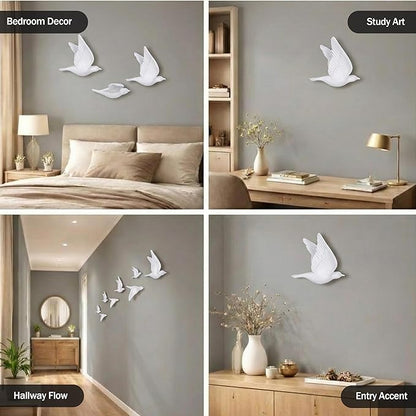 suruim Bird Wall Sculptures Set of 3-3D Wall Art Decor for Living Room, Home Decor Modern GoldEN Wall Decor & Bird Gallery Wall Art (White)