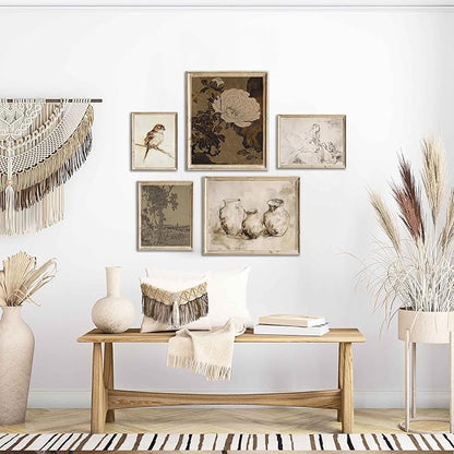 Vintage Rustic Wall Decor: Aesthetic Farmhouse Botanical Painting, Eclectic French Country Wall Collage Kit for Living Room, Dorm Gallery Home Decor, Unframed