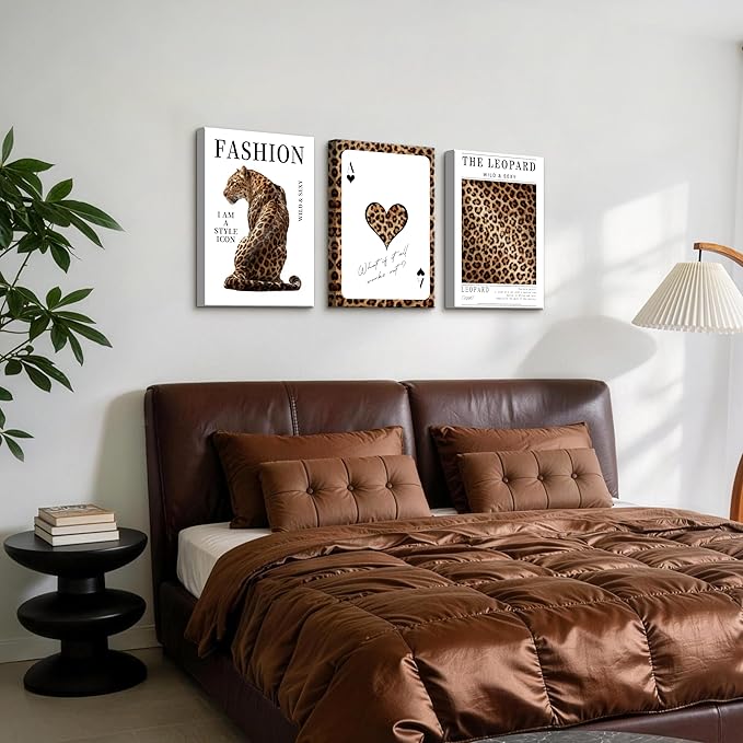 WENGTIAO Trendy Cheetah Canvas Wall Art Prints 3Pcs Fashion Leopard Wall Decor Lucky Ace Card Paintings Preppy Aesthetic Pictures Posters for Living Room Bedroom Study 16x24x3 inch