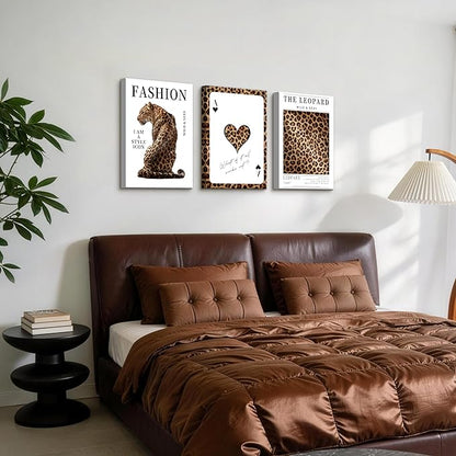 WENGTIAO Trendy Cheetah Canvas Wall Art Prints 3Pcs Fashion Leopard Wall Decor Lucky Ace Card Paintings Preppy Aesthetic Pictures Posters for Living Room Bedroom Study 16x24x3 inch