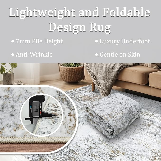8x10 Area Rug Living Room Rugs - Washable Rug Large Modern Abstract Soft Thin Carpets Indoor Floor No Slip Vintage Carpet for Bedroom Under Dining Table Nursery Home Office Decor Gray Brown