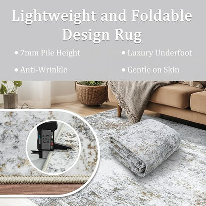5x7 Area Rug Living Room Rugs - Washable Rug Large Modern Abstract Soft Thin Carpets Indoor Floor No Slip Vintage Carpet for Bedroom Under Dining Table Nursery Home Office Decor Gray Brown