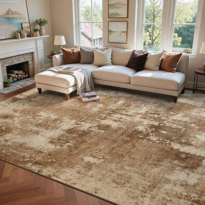8x10 Ft Large Area Rugs for Living Room, Soft Non-Slip Washable Rugs Modern Abstract Pattern Carpet for Bedroom Indoor Floor Nursery Home Decor (Brown)