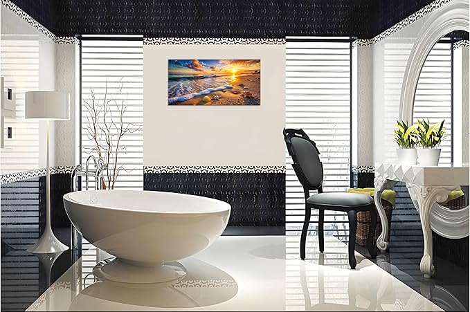TutuBeer 1 Panel Beach Picture Beach Wall Art Blue Sea Sunset with Starfish Ocean Canvas Painting Sea Artwork for Walls Seascape the Pictures for Home Decor Wall Decor Ready to Hang 16x32inch