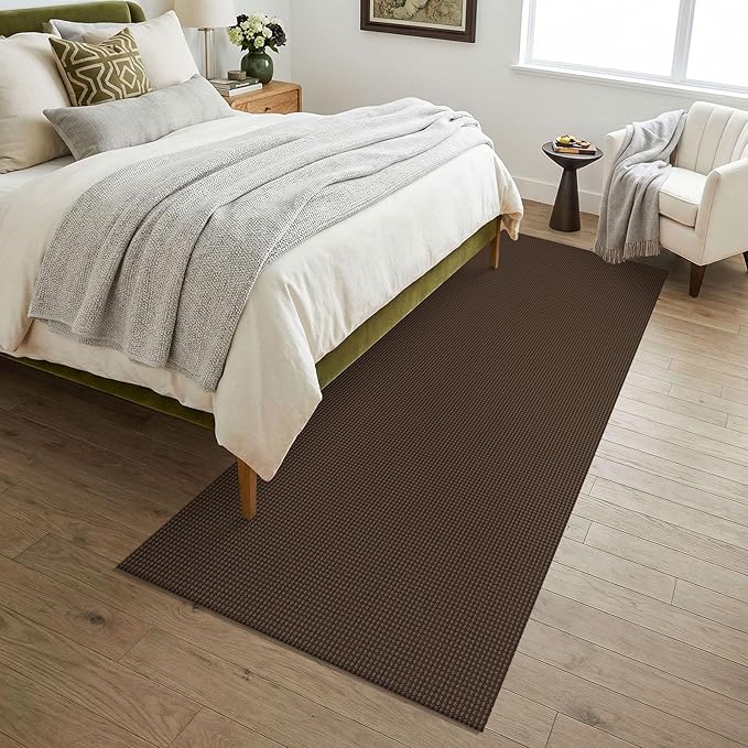 KOZYFLY Woven 3x7 Washable Kitchen Runner Rug, Non Slip Wide Runners for Hallway, Cotton Entryway Runner, Braided Floor Carpet for Entry, Kitchen, Bedside, Hall, Brown/Dark Brown