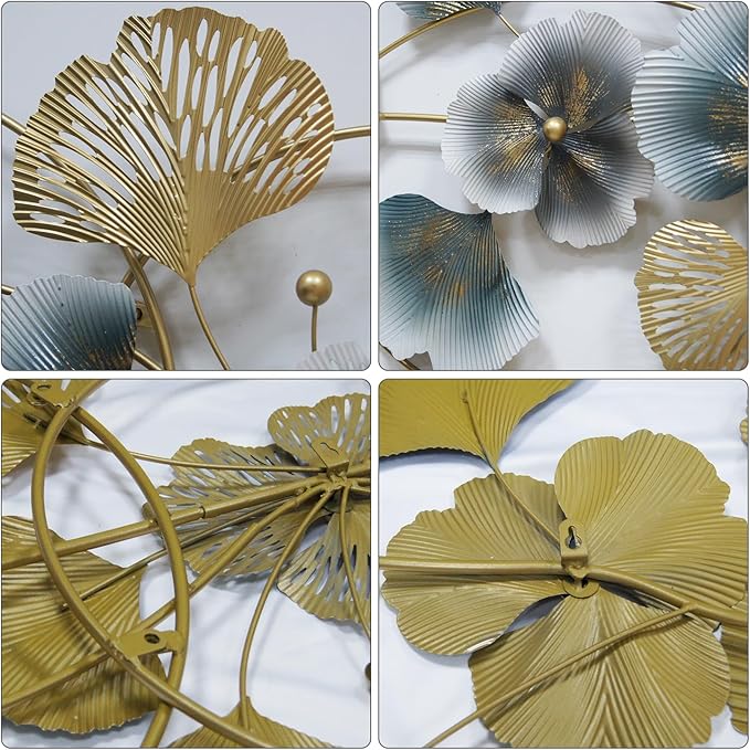 QXSXKJ 3D Metal Wall Art Decor Gold, 59" Large 3d Wall Decor, Modern Ginkgo Leaf Wall Decoration, Adornos Pare Sala Modernos, Hanging Sculptures For Living Room Dining Room Bedroom