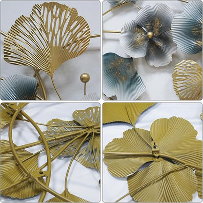 QXSXKJ 3D Metal Wall Art Decor Gold, 59" Large 3d Wall Decor, Modern Ginkgo Leaf Wall Decoration, Adornos Pare Sala Modernos, Hanging Sculptures For Living Room Dining Room Bedroom