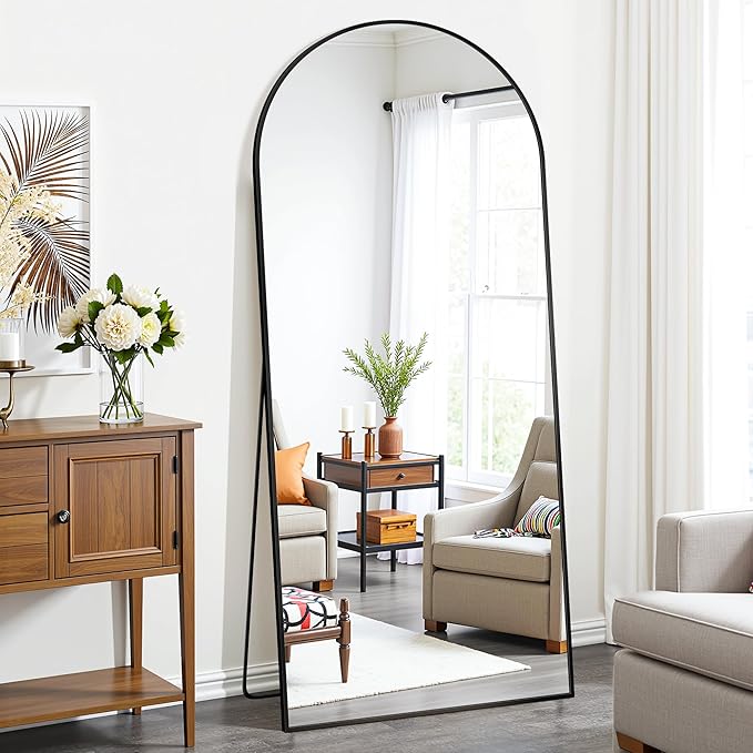71"×28" Arched Full Length Floor Mirror, Standing Mirror with Aluminum Frame, Large Body Mirror of Free Standing/Wall Mount/Leaning for Bedroom, Living Room, Dressing Room, Black
