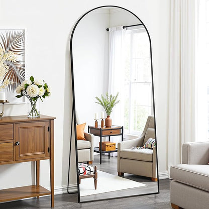 71"×28" Arched Full Length Floor Mirror, Standing Mirror with Aluminum Frame, Large Body Mirror of Free Standing/Wall Mount/Leaning for Bedroom, Living Room, Dressing Room, Black