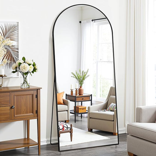 71"×28" Arched Full Length Floor Mirror, Standing Mirror with Aluminum Frame, Large Body Mirror of Free Standing/Wall Mount/Leaning for Bedroom, Living Room, Dressing Room, Black