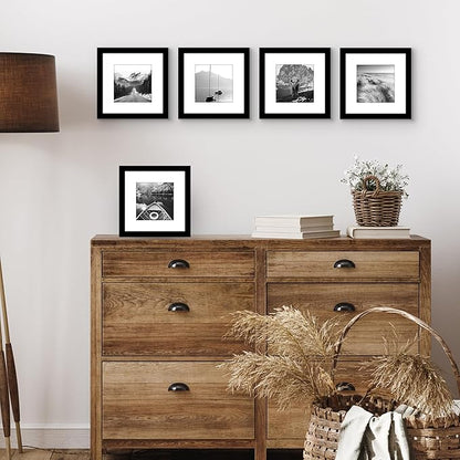 Americanflat 8x8 Picture Frame with Polished Plexiglass - Set of 5 - Use as 5x5 Frame with Mat or Display 8x8 Photo Without Mat - Galleria Collection - Square Frames for Tabletop and Wall - Black