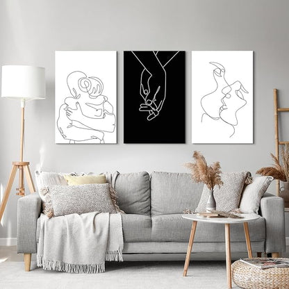 Couples Wall Decor Black and White Canvas Wall Art Minimalist Line Drawing Art Poster Prints Romantic Couple Love Painting Pictures for Bedroom Bathroom Living Room Office Decor 24"x32"