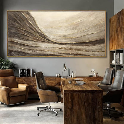 WINKAILIN Textured Abstract Landscape Canvas Wall Art in Brown and Gold Modern Minimalist Flowing Line Artwork for Living Room Bedroom Office Wall Decor 40x88 Inch