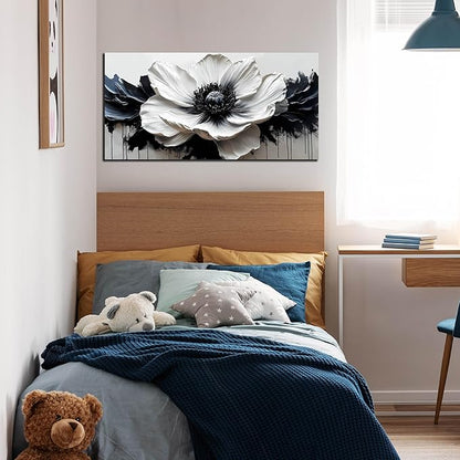 HUBOSKN Flower Canvas Wall Art for Living Room - Black and White Wall Art for Bedroom - Modern Wall Decor for Bedroom Women Size 20" x 40"
