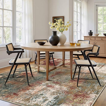 RELEANY Washable Area Rugs 9'x12' Non-Slip Modern Abstract Soft for Living Room Entryway Bedroom Nursery, Print Pattern, Brown Rust Red Green Blue Multi