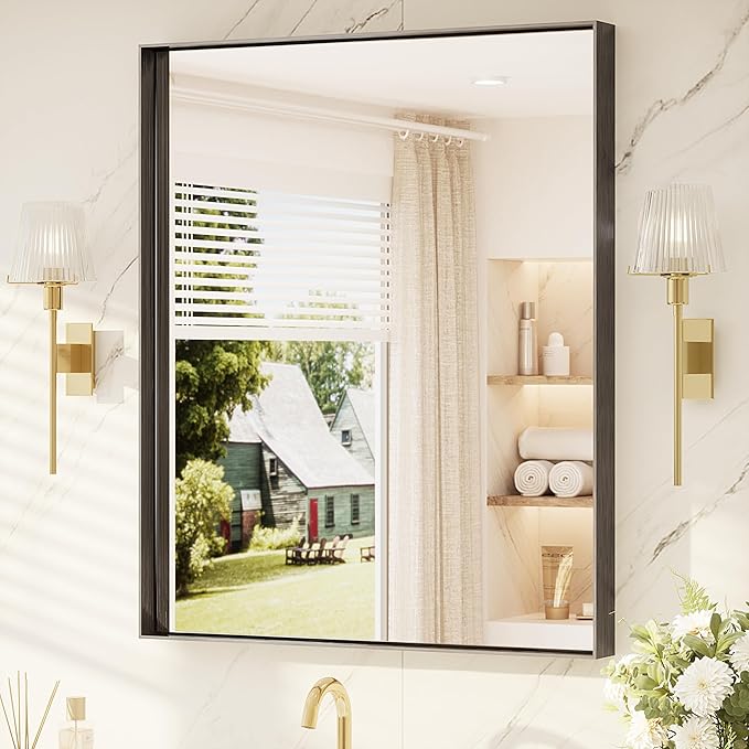 TETOTE Black Mirror for Bathroom 30" x 36" Matte Black Frame Bathroom Vanity Mirror for Over Sink, Tempered Glass, Modern Farmhouse Rectangle Wall Mirrors for Living Room, Bedroom, Entryway