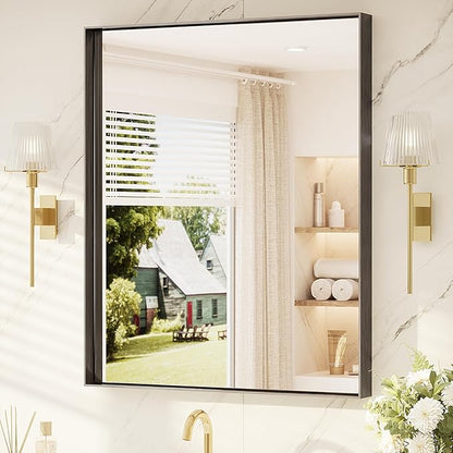 TETOTE Black Mirror for Bathroom 30" x 36" Matte Black Frame Bathroom Vanity Mirror for Over Sink, Tempered Glass, Modern Farmhouse Rectangle Wall Mirrors for Living Room, Bedroom, Entryway