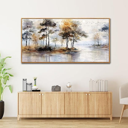 Wapluam Large Canvas Wall Art,Forest Framed Wall Art,Abstract Wall Art Artwork Retro Landscape Trees Pictures Decor Rustic Nature Canvas Painting Ready To Hang Living Room Bedroom Home Office 60"X30"