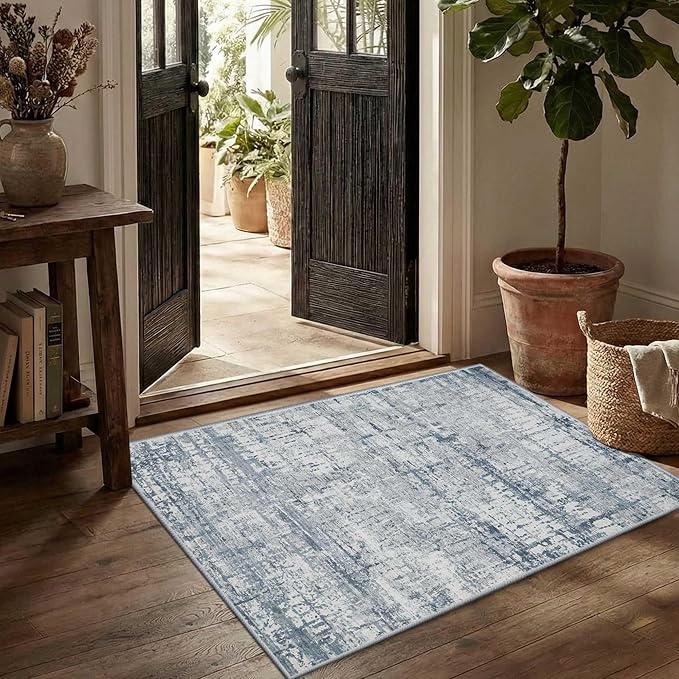 Rugxara 2x3 Entryway Rug,Door Mat Indoor Entrance, Washable Non Slip Kitchen Bathroom Rugs, Ultra-Thin Throw Small Rug for Front Door, Blue Grey