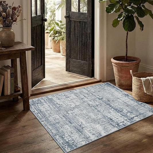 Rugxara 2x3 Entryway Rug,Door Mat Indoor Entrance, Washable Non Slip Kitchen Bathroom Rugs, Ultra-Thin Throw Small Rug for Front Door, Blue Grey