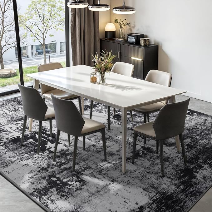 Rugflix 5x8 Area Rugs for Living Room, Washable Large Rug Stain-Resistant Low Pile, Modern Dark Carpet for Dining Room Home Office Kid Room Nursery Bedroom, Black Grey