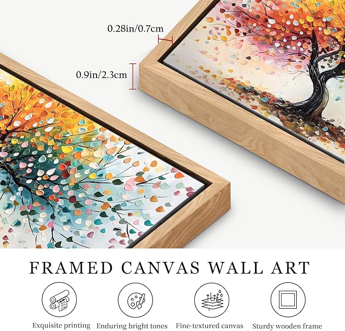 crmotu Large Framed Wall Art, Colorful Tree of Life Canvas Painting, Abstract Rainbow Tree Art Prints, Nature Plant Pictures Wall Decor Living Room Bedroom Bathroom Office, Modern Home Decor 20"X40"