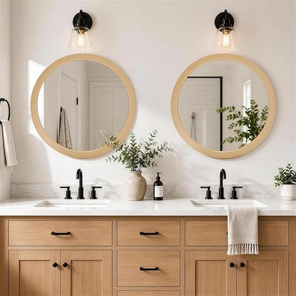 CULER Round Mirror 30 Inch,Natural Vanity Wall Rustic Mirrors,Circle Tempered Glass Mirror for Bathroom Bedroom Living Room or Entryway