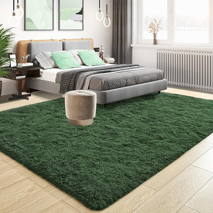 Tepook Soft Fluffy Rugs for Bedroom, 4x6 Area Rug for Living Room, Modern Shaggy Room Rug for Kids Boys Girls, Plush Throw Rugs Indoor Nursery Home Decor Rug with Non-Slip Bottom, Dark Green