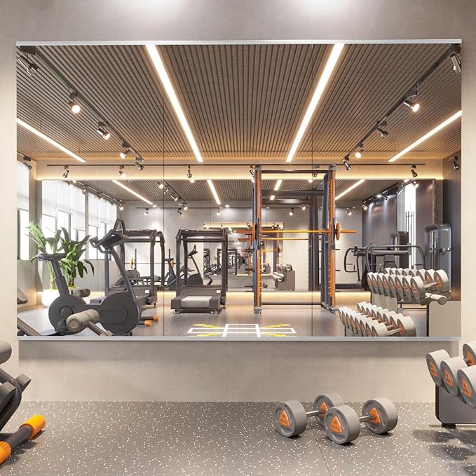 pertetey Home Gym Mirror, 3Pack 56X16 Inch Frameless Large Tempered Glass Wall Mounted Full Mirror for Gym, Yoga Studio, Dancing Studio