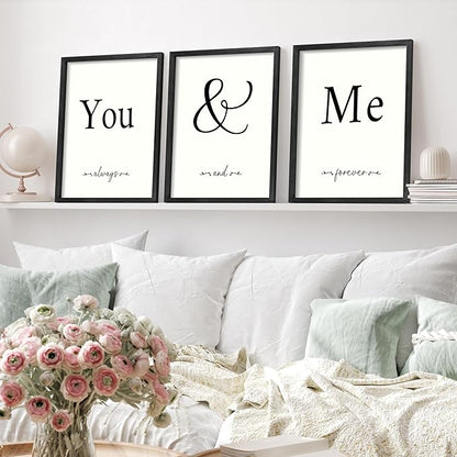 Houmury Set of 3 Framed Wall Decor Farmhouse Wall Art You & Me Always and Forever Vintage Bedroom Wall Decors 12x16 (White)