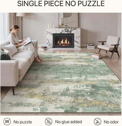 GENIMO No Crease Non Slip 6x9 Area Rugs for Living Room, Craft Woven Modern Rug, Soft Floor Carpet, Single-Piece Rugs for Bedroom, Dining Room, Office, Green Gray