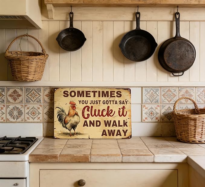 Funny Metal Signs Wall Art Funny Chicken Coop Tin Signs Decor Vintage Rooster Sign Rustic Farmhouse Wall Decor Yard-signs for Home Kitchen Farm Garden 8x12inch