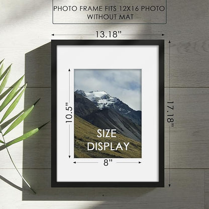 12x16 Picture Frame Sef of 10, Display Pictures 8.5x11 with Mat or 12 x 16 Without Mat, Photo Frame Collage for Wall Gallery Decor, Wall Mounted, Black
