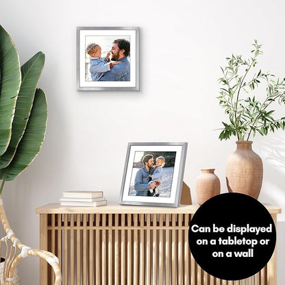 Americanflat 10x10 Picture Frame with Shatter-Resistant Glass - Use as 8x8 Frame with Mat or Display 10x10 Photo Without Mat - Streamline Collection - Square Frames for Tabletop or Wall - Silver
