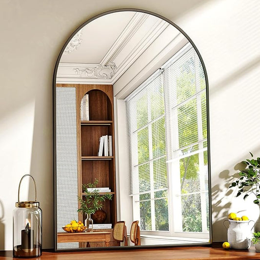XRAMFY 24"x36" Black Arched Bathroom Mirror - Wall Mirror for Bathroom, Metal Frame Vanity Mirror, Dresser Mirror, Arch Decorative Mirrors for Living Room, Bedroom, Entryway, Mantle