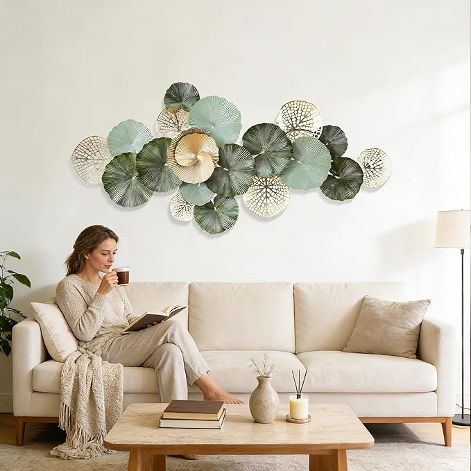 Axioglo Large Metal Wall Art Decor, 3D Abstract Lotus Leaf Design, Handcrafted Metal Wall Sculpture for Living Room, Bedroom & Entryway（51"）