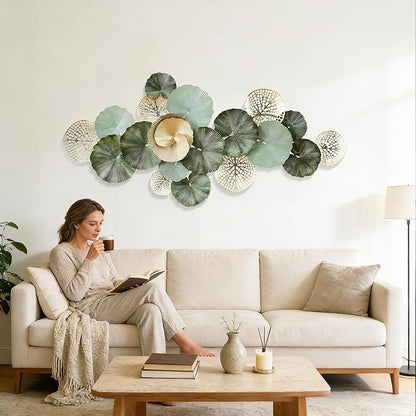 Axioglo Large Metal Wall Art Decor, 3D Abstract Lotus Leaf Design, Handcrafted Metal Wall Sculpture for Living Room, Bedroom & Entryway（51"）