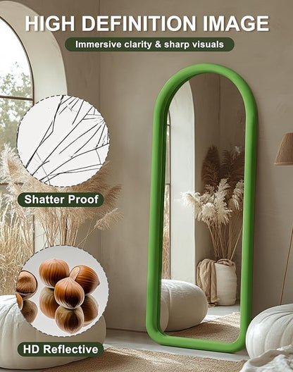 Delma Arched Full Length Mirror, Free Standing Floor Velvet Finish Frame Mirror for Leaning or Hanging, Soft Touch Bedroom & Living Room Decor,Green