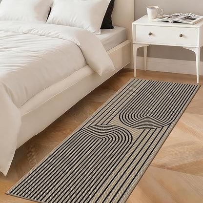 Easy Jute Hallway Runner Rug, 2' x 6' Kitchen Runner, Black Farmhouse Ultra-Thin Washable Non-Slip Carpet Runner for Laundry, Bedroom, Backyard, Outdoor, Home Decor
