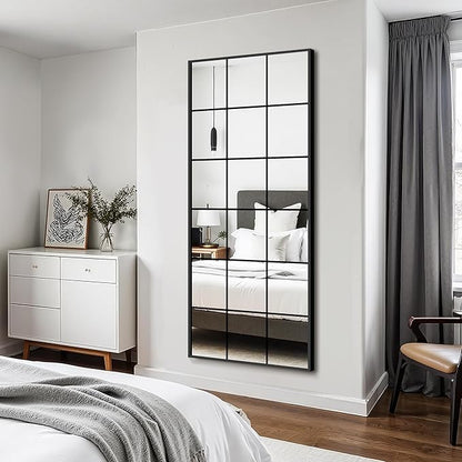 Window Mirrors for Wall Decor, Large Wall Mirrors Decorative Window Pane 30 x 70, Rectangular Metal Framed Wall Mounted Mirrors for Bedroom, Living Room, Dining Room, Entryway, Bathroom