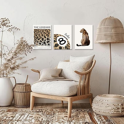 Trendy Leopard Wall Art Set of 3 Preppy Cheetah Wall Art,Funky Lucky 8 Ball Posters Prints Preppy Room Decor Aesthetic Cheetah Print Wall Decor for Girls Bedroom Apartment Dorm,Framed,12x16inch