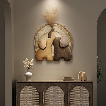 Troartos 3D Textured Elephant Wall Art Decor, Minimalist Neutral Brown Animal Artwork for Walls, Tree Ring Wall Decor for Living Room, Dining Room, Bedroom, Home Office 24x24 Inch