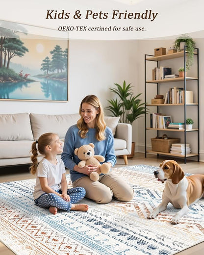 Miukiki 5x7 Area Rug for Living Room Moroccan Washable Rugs Non Slip Indoor Floor Carpet Foldable Large Soft Area Rug for Dining Room Bedroom with Low Pile(Colorful,5'x7')