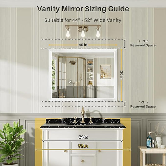 40x30 Inch White Bathroom Mirror for Wall, Thick Metal Framed Rectangle Mirrors for Over Sink, Bedroom, Living Room, Entryway, Anti-Rust, HD Tempered Glass