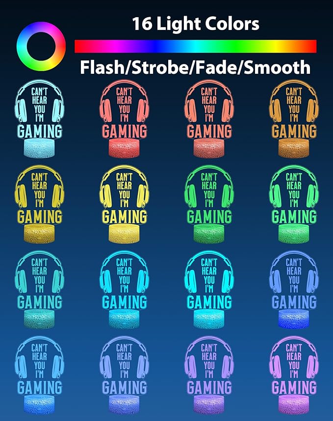 Gaming Night Light, LED Gaming Room Decor Lamp with 16 Color RGB Changing, Remote Control Dimmable Gamer Light for Bedroom Desk Setup, Cool Gamer Gifts for Teens Boys